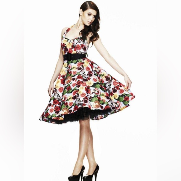 HELL BUNNY Mexico 50s Rockabilly Halter Neck Cotton Midi Dress - Picture 10 of 16